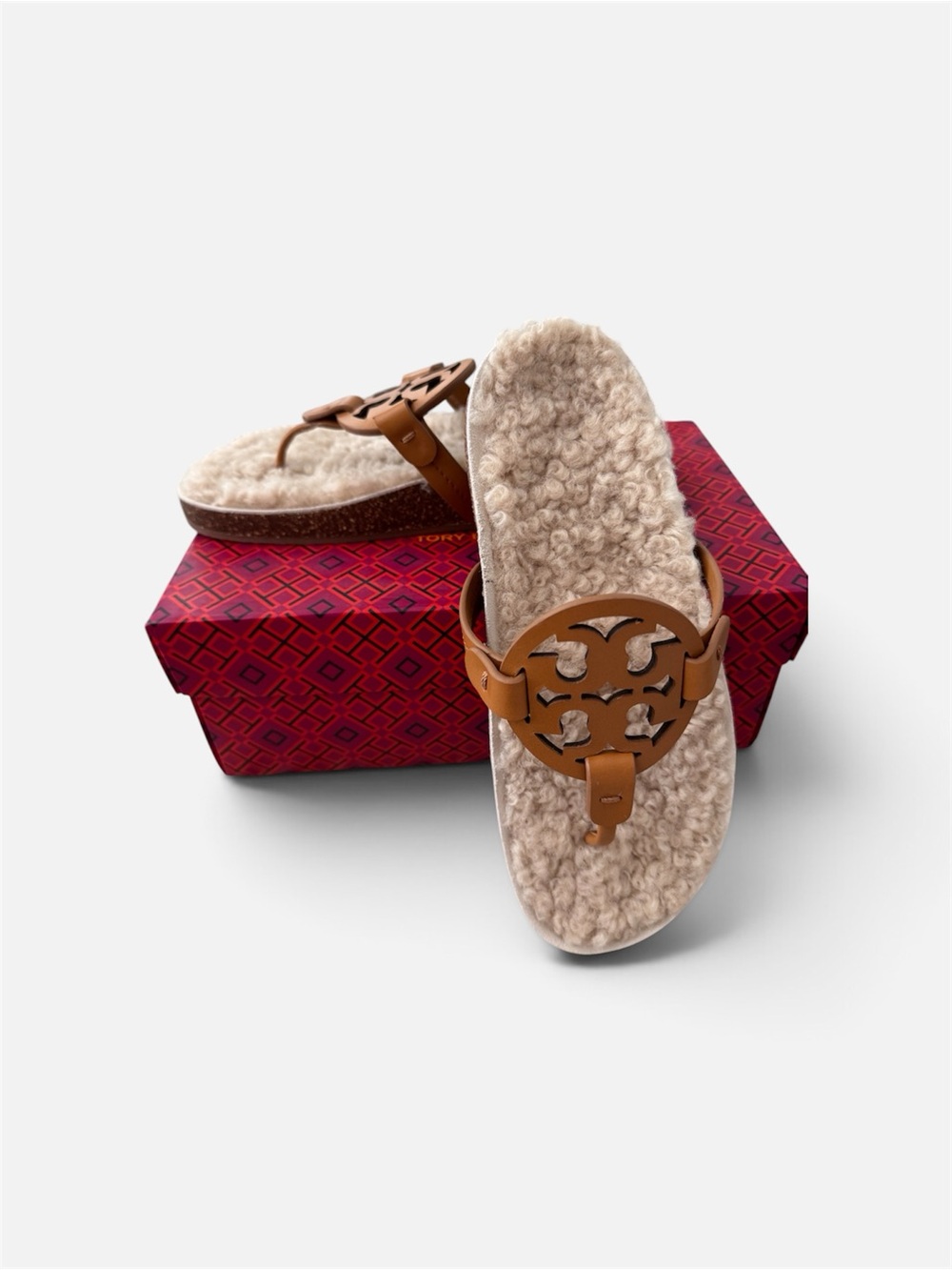 Tory Burch Miller Cloud Shearling Napa Leather Sandals Size 6